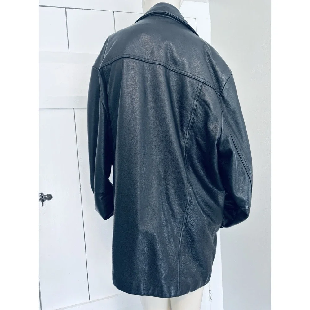 Dockers Men's 100% Leather Black Trench‎ Coat Jacket Quilted Lining Large Read